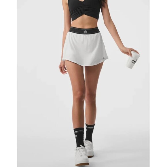 Alo Match Point Tennis Skirt White Black Active Sports Exercise Run Mini Skort - Picture 4 of 17